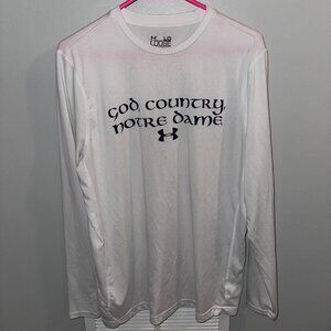 Under Armour White Notre Dame Long Sleeve Shirt - Size Large (Loose)